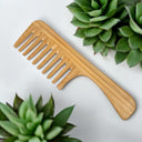 Bamboo Wide Tooth Comb with Handle | Flat Tips