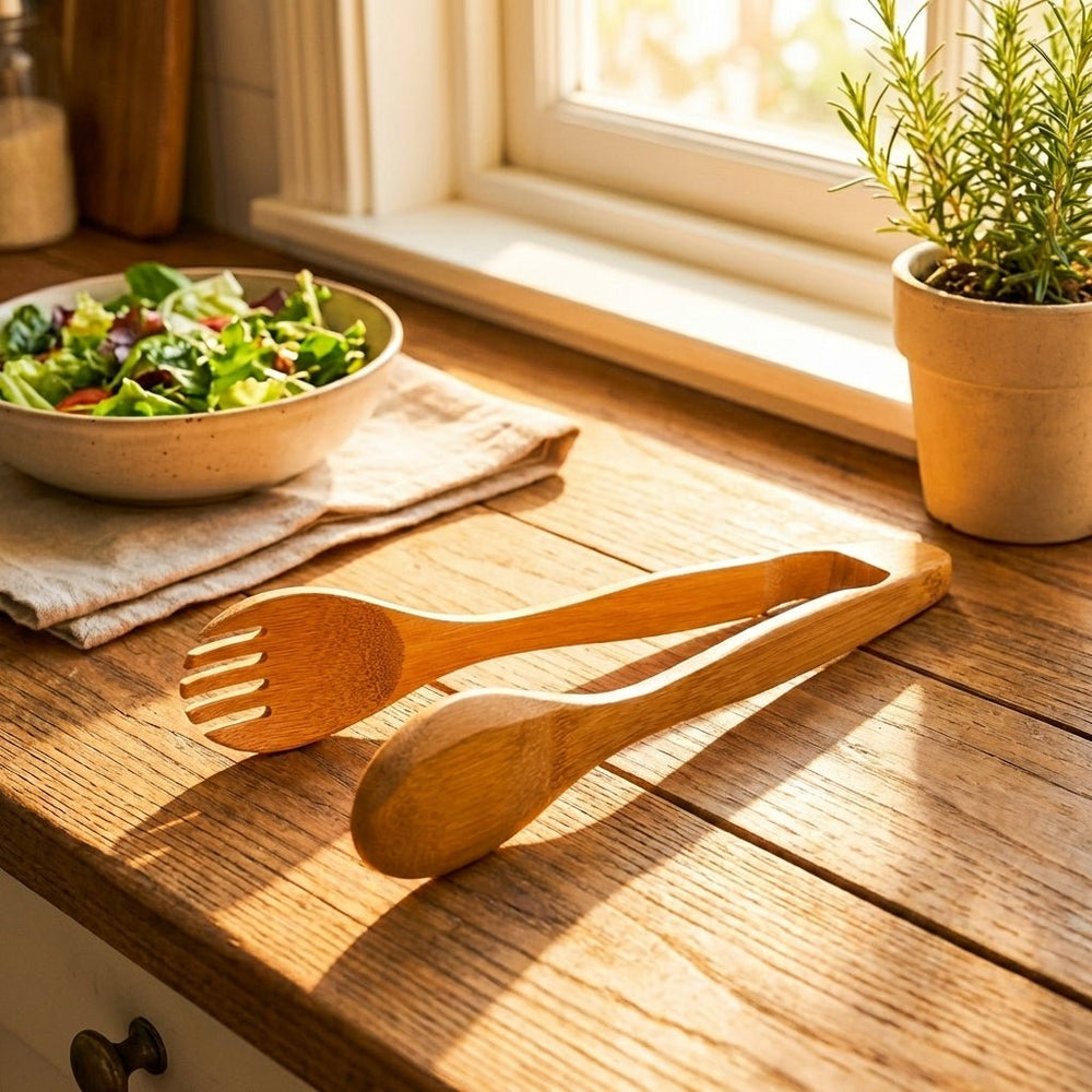 Bamboo Serving Tong with Fork End 12"