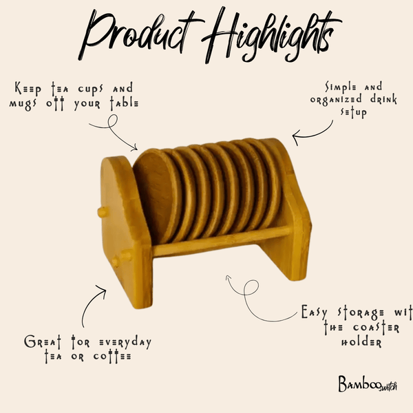 Bamboo Tea Coaster & Holder | 8pc