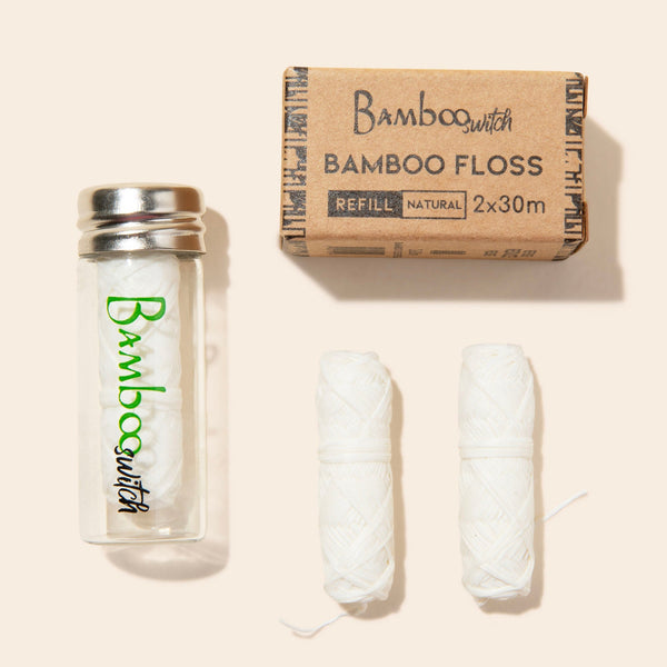 Bamboo White Floss in Glass Container