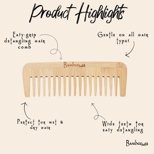 Bamboo Wide Tooth Comb | Flat Tips