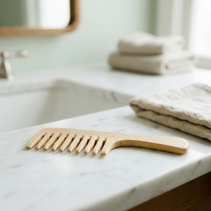 Bamboo Wide Tooth Comb with Handle | Flat Tips