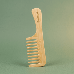 Bamboo Wide Tooth Comb with Handle | Flat Tips