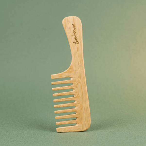 Bamboo Wide Tooth Comb with Handle | Flat Tips