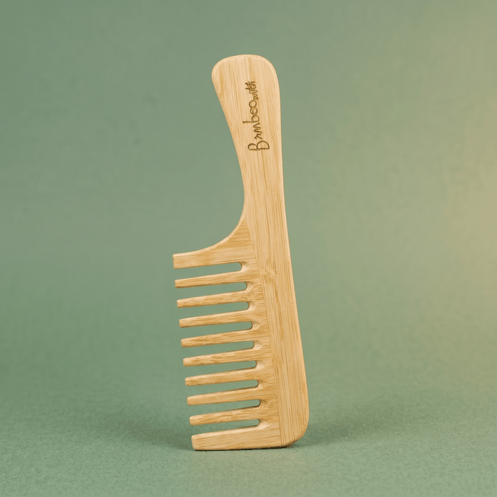 Bamboo Wide Tooth Comb with Handle | Flat Tips
