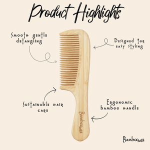 Bamboo Wide Tooth Comb with Handle | Pointed Tips
