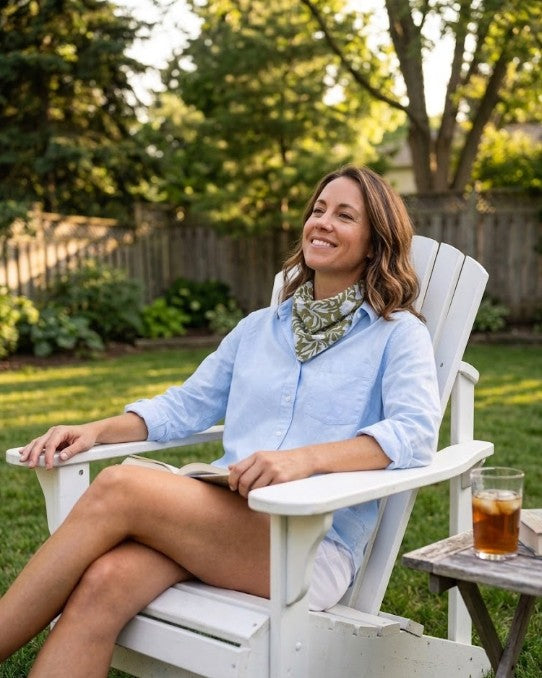Scarf - Floral Escape Square Olive Oil Cerulean