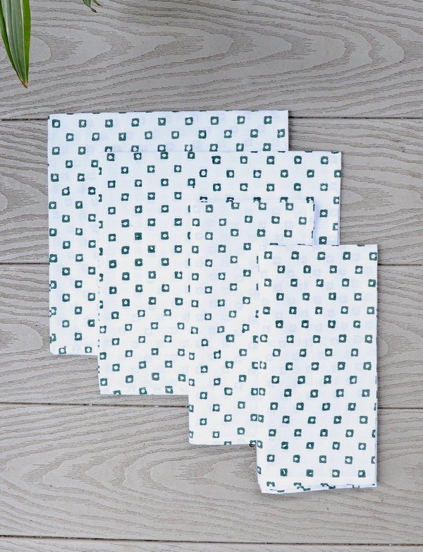 Cloth Napkins- Green Squares - Set of 4
