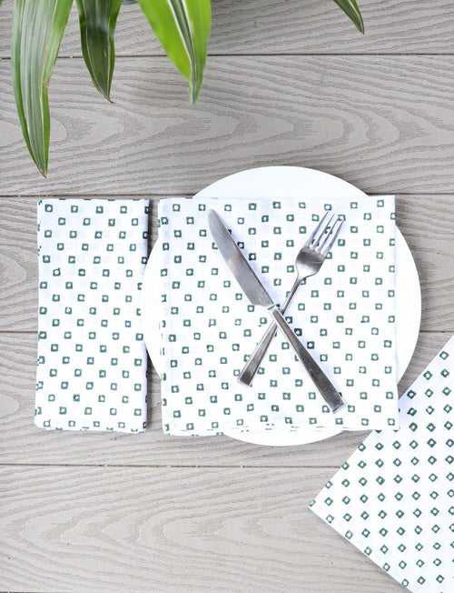 Cloth Napkins- Green Squares - Set of 4