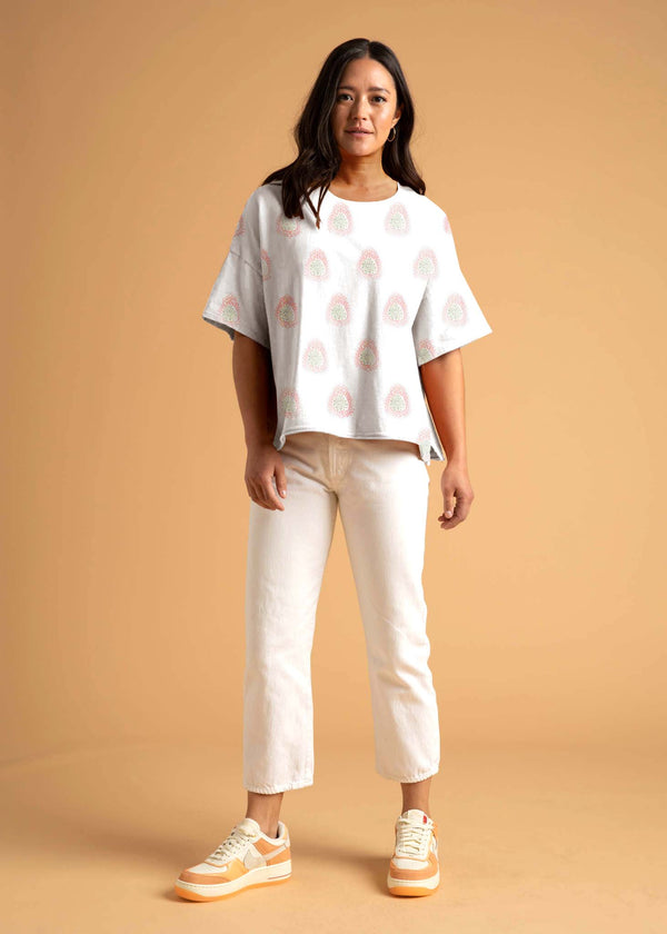 Mare Boxy Cropped Shirt Totem Paisley Baked Clay & Olive Oil