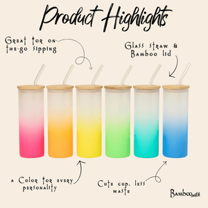 Colored Tall Glass Cup with Glass Straw