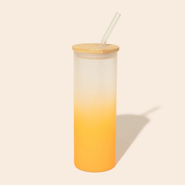 Colored Tall Glass Cup with Glass Straw