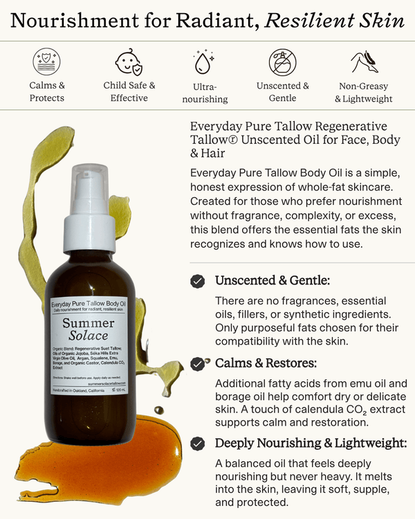 Everyday Pure Tallow Face and Body Oil | Regenerative Tallow® Unscented Oil for Face, Body & Hair