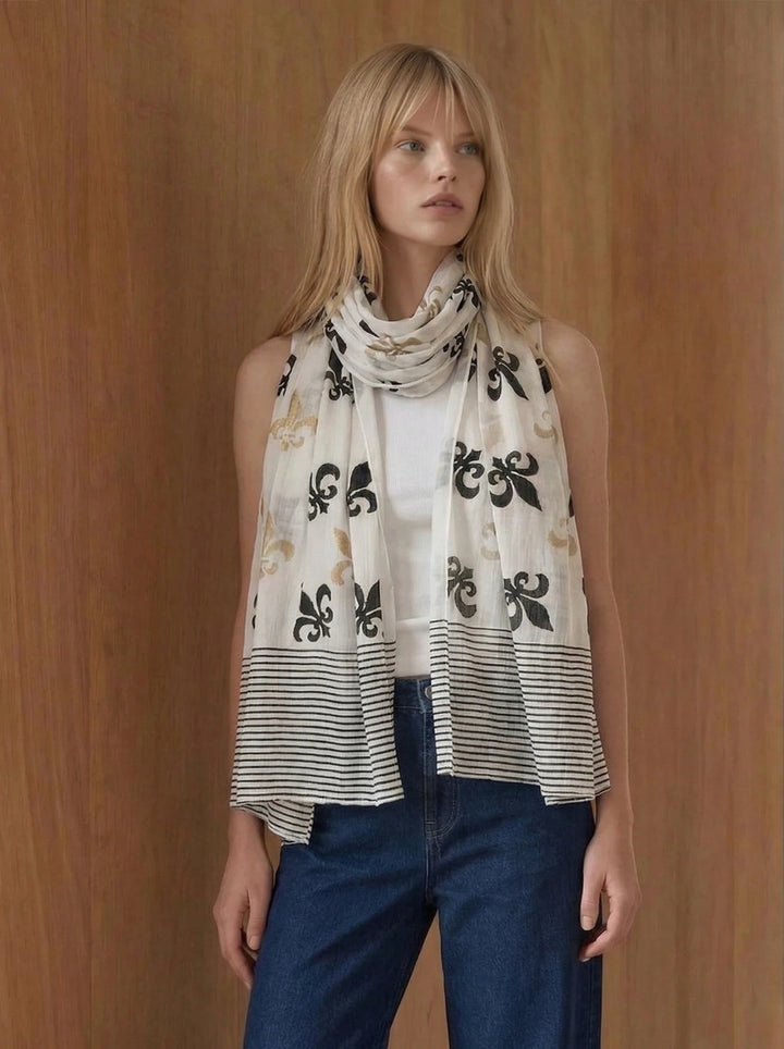 Fleur de Lis Scarf on White