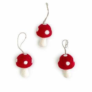 Red Toadstool Ornaments - Set of 3