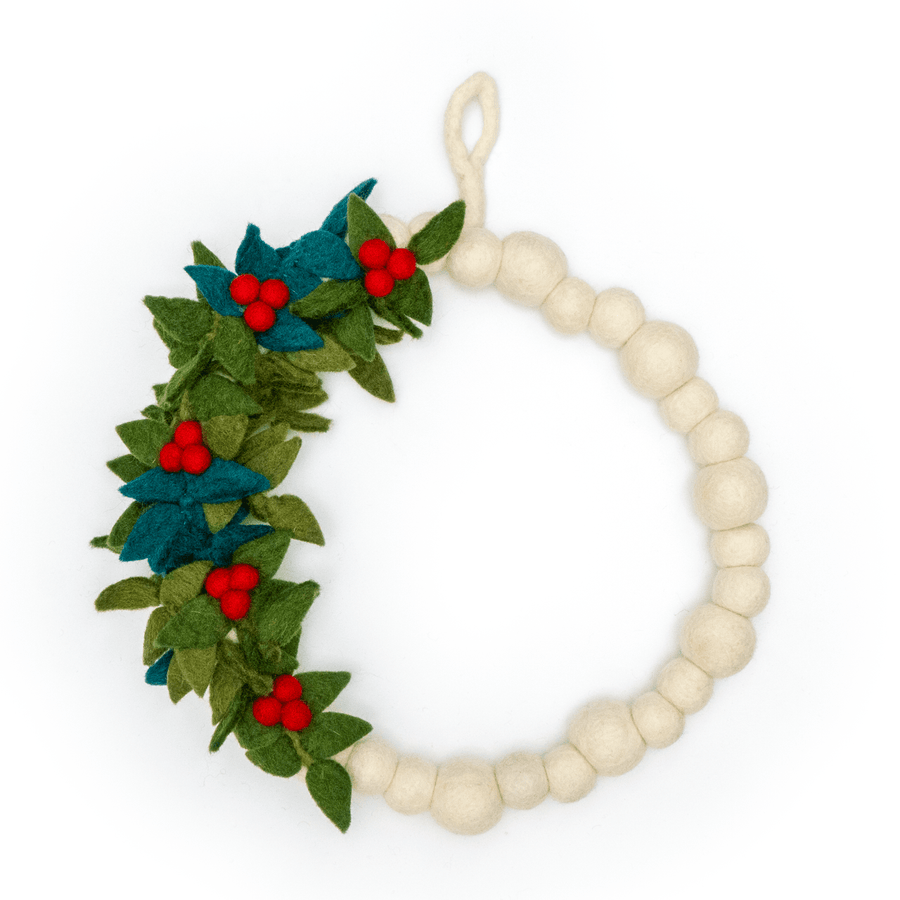 White Mistletoe Red Berry Wreath - RED