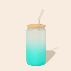 Glass Can Tumbler with Glass Straw