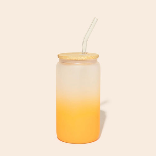 Glass Can Tumbler with Glass Straw