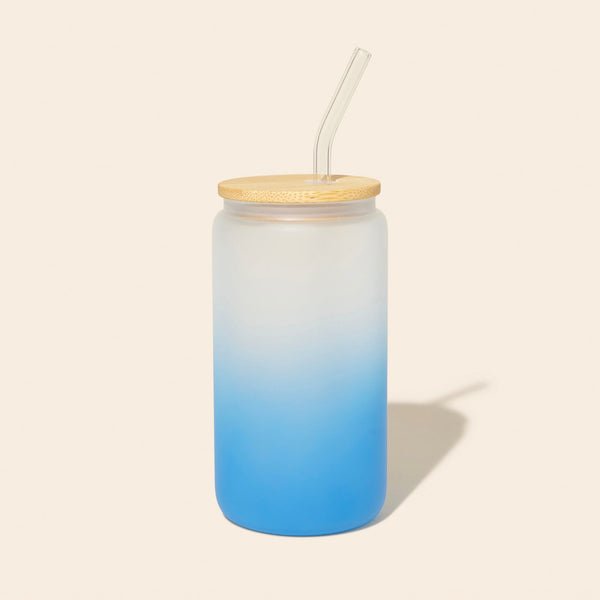 Glass Can Tumbler with Glass Straw