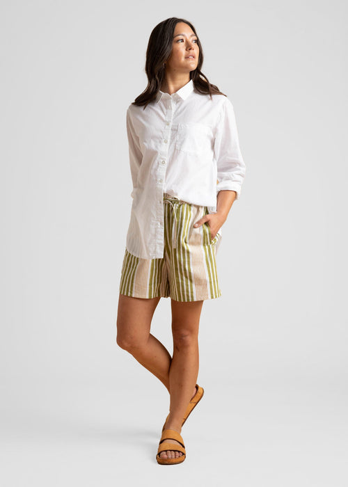 Shore Shorts - Mixed Up Stripe - Baked Clay & Olive Oil