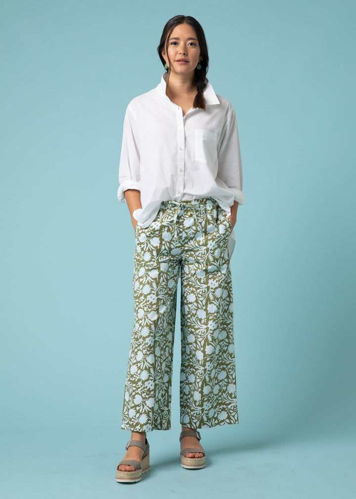 Shore Pant - Floral Escape in Olive Oil & Cerulean