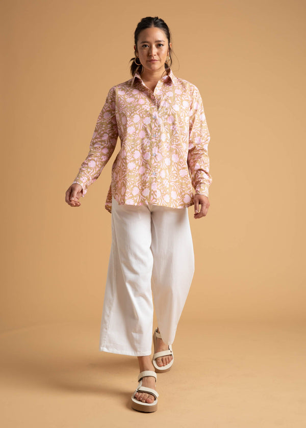 Good Boyfriend Shirt - Floral Escape Baked Clay & Neon Pink