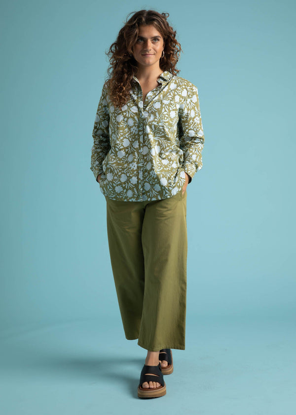 Good Boyfriend Shirt - Floral Escape Olive Oil & Cerulean