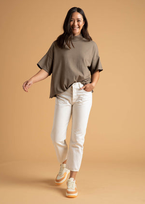 Mare Mock Neck Top - Warm Grey