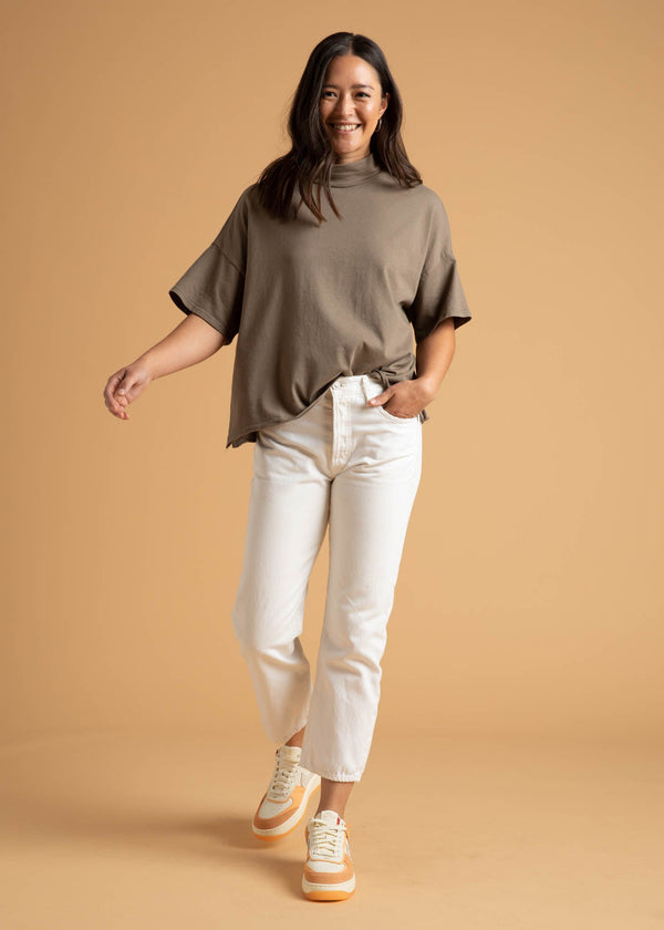 Mare Mock Neck Top - Warm Grey