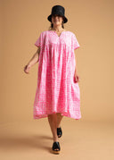 Meadow Dress - Messy Dots in Neon Pink