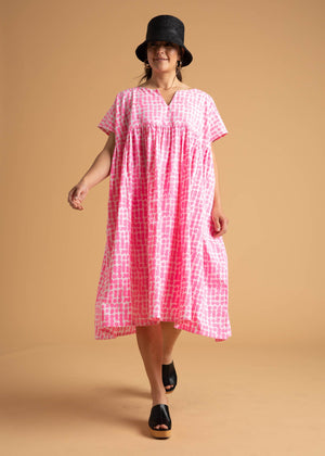 Meadow Dress - Messy Dots in Neon Pink