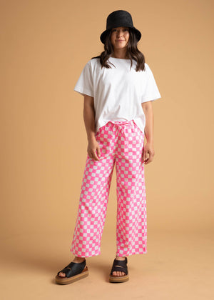 Shore Pant - Checkerboard Neon Pink