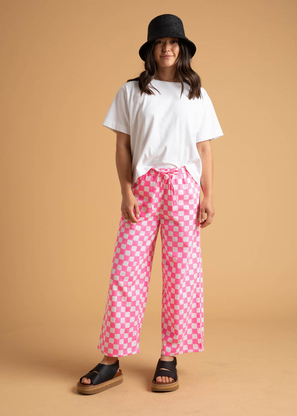 Shore Pant - Checkerboard Neon Pink