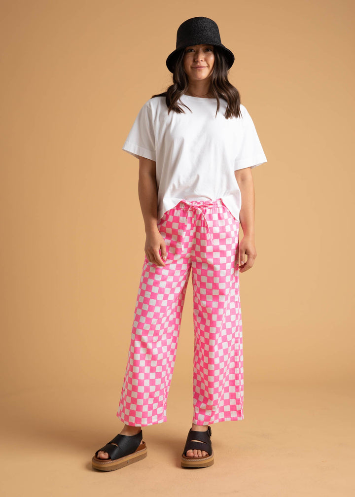 Shore Pant - Checkerboard Neon Pink