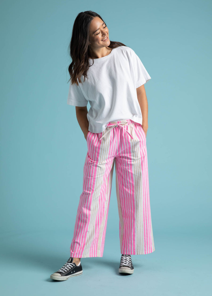 Shore Pant - Mixed Up Stripe - Baked Clay & Neon Pink