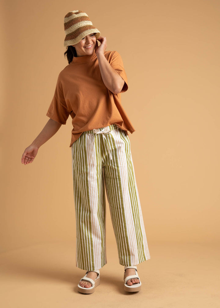 Shore Pant - Mixed Up Stripe Baked Clay & Olive Oil