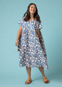 Meadow Dress - Floral Escape in True Navy & Neon Peach