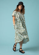 Meadow Dress - Floral Escape in Olive Oil & Cerulean