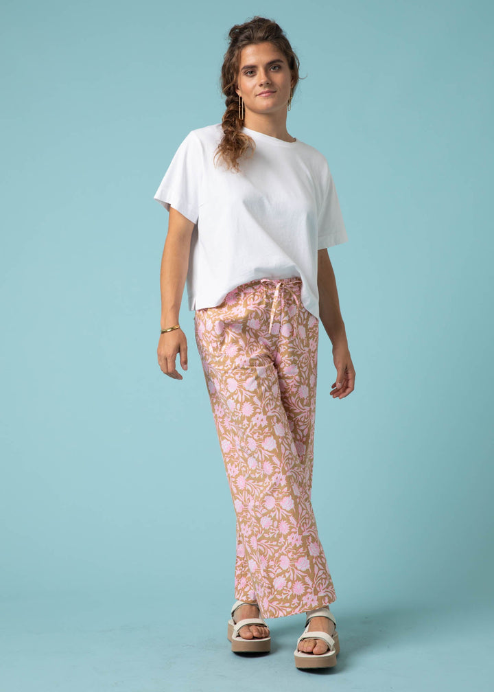 Shore Pant - Floral Escape in Baked Clay & Neon Pink