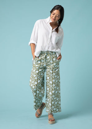 Shore Pant - Floral Escape in Olive Oil & Cerulean