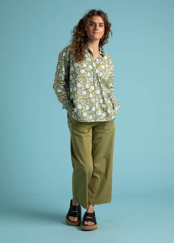 Good Boyfriend Shirt - Floral Escape Olive Oil & Cerulean