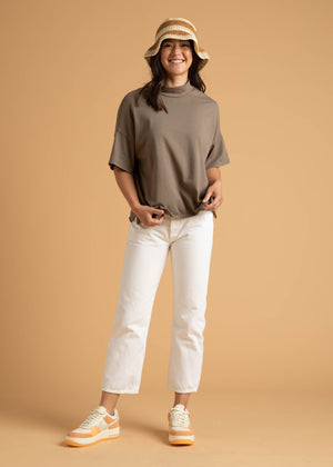 Mare Mock Neck Top - Warm Grey