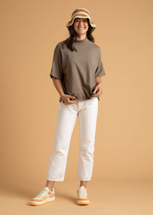 Mare Mock Neck Top - Warm Grey