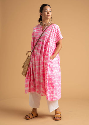 Meadow Dress - Messy Dots in Neon Pink