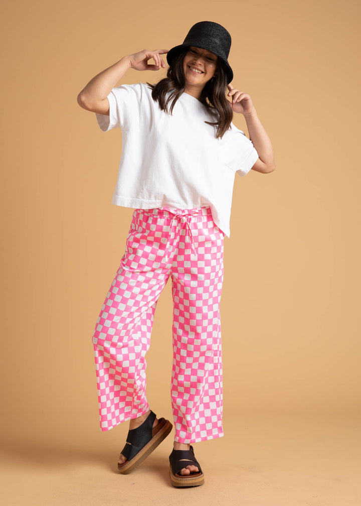 Shore Pant - Checkerboard Neon Pink