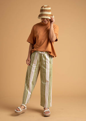 Shore Pant - Mixed Up Stripe Baked Clay & Olive Oil