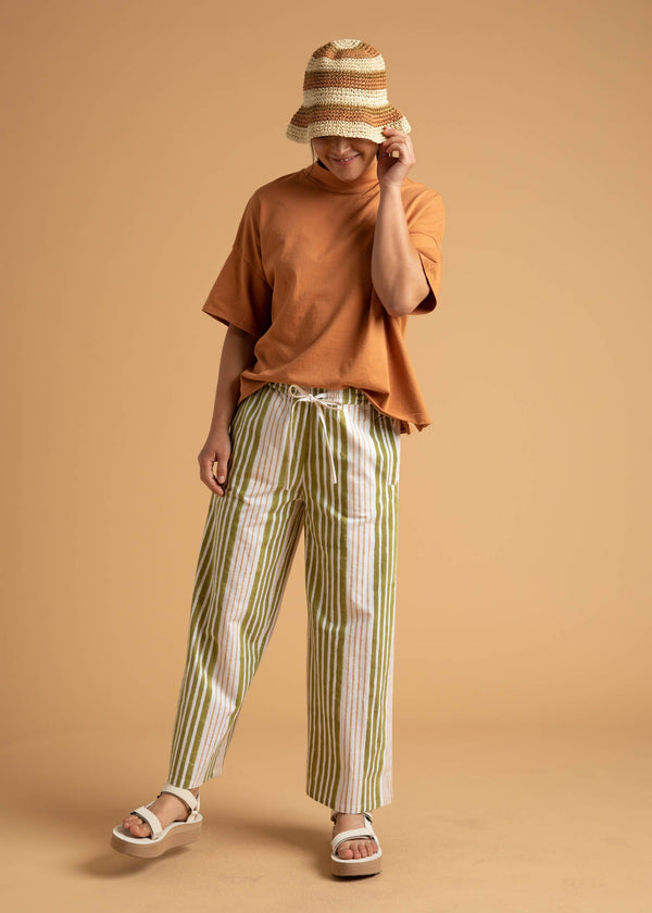 Shore Pant - Mixed Up Stripe Baked Clay & Olive Oil