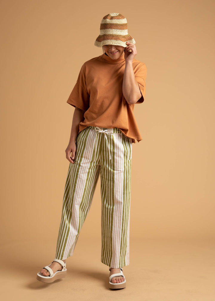 Shore Pant - Mixed Up Stripe Baked Clay & Olive Oil