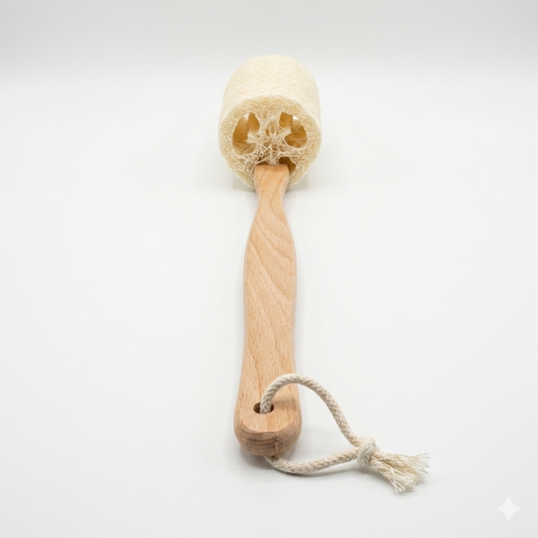 Natural Loofah Bath Brush w/Long Handle.