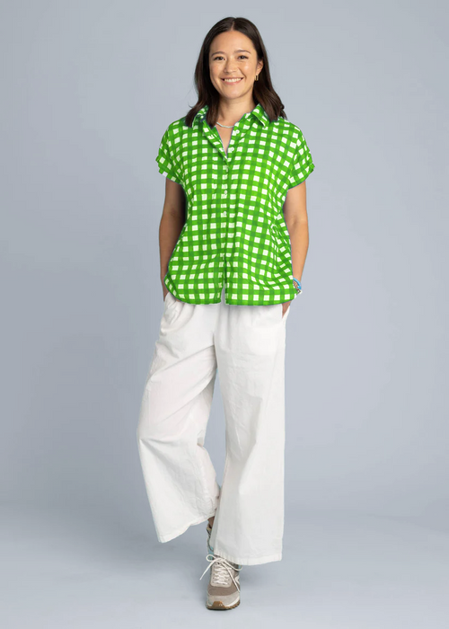Good Boyfriend Short Sleeve Shirt - Gingham Picnic Kelly Green